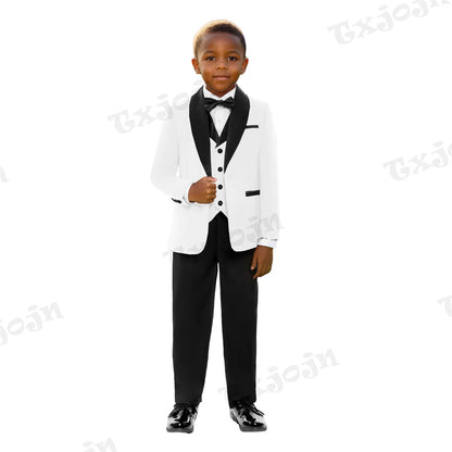 Autumn Kids Long Sleeved Suit Set 4 Pieces Formal Occasion Wear Handsome Smart Shawl Lapel Boys Suits Wedding Guest Clothes