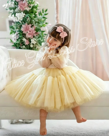 Customized Lovely Pink Flower Girl Dress For Wedding Puffy Knee Length Kids Birthday Party First Communion Ball Gowns