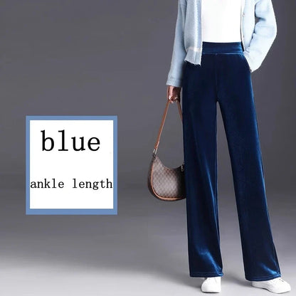 Women's pants with many reviews flared pants ice silk pants wide leg pants, high waisted blue loose straight leg pants 6XL