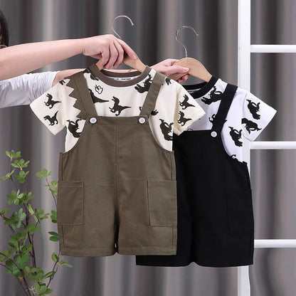 Children Summer Baby Boys Girls Clothes Suit Fashion Cartoon T-Shirt Bib Pants 2Pcs/Set Toddler Casual Costume Kids Tracksuits
