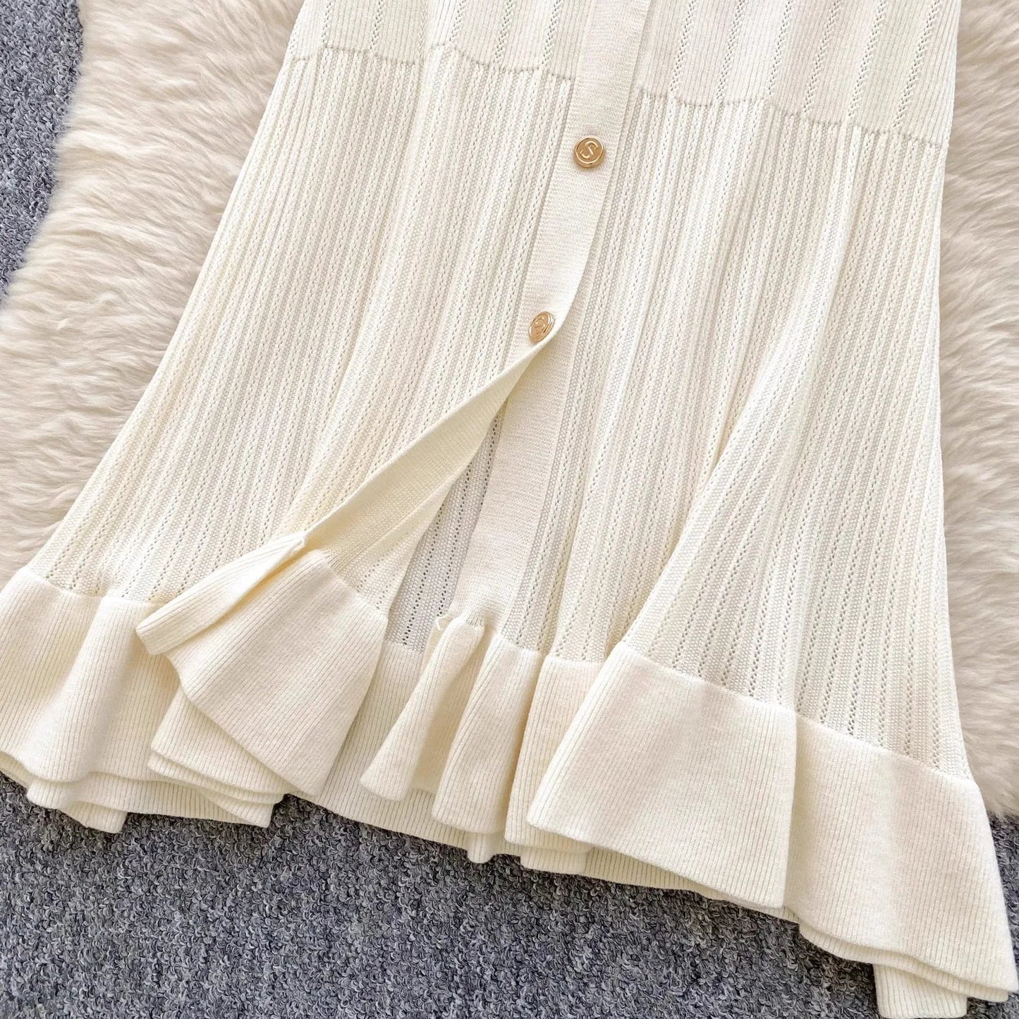 Brand Fashion Vintage Knitted Long Dress Spring Summer Women Elegant V-neck Ruffled Bodycon Sweater Dress Party Vestido