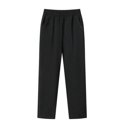 Summer Casual Washed Cotton Women's Plus Size Pants 2025 Elastic Waist Office Casual Outdoor Trousers Breathable Cool Clothing