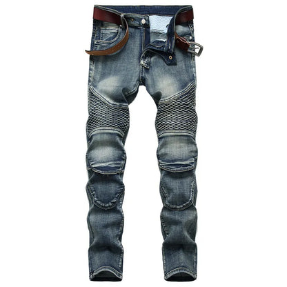 2026 New Men's Yellow Jeans, Blue Stretch Biker Trousers, Broken Hole Jeans, Fashion Popular Men Denim Pants Big Size 29-42