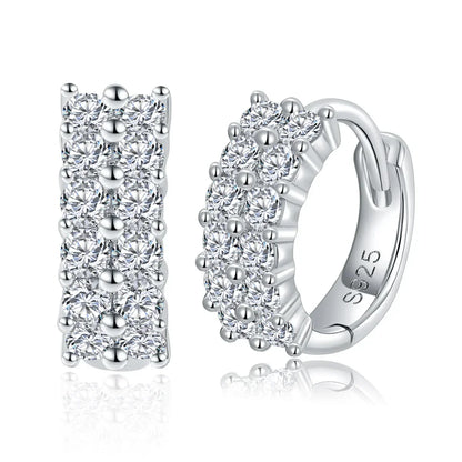 New In D Color 2-Row 0.76cttw Full Moissanite Hoop Earrings for Women Fine Jewelry S925 Silver Diamond Earring Ear Buckle