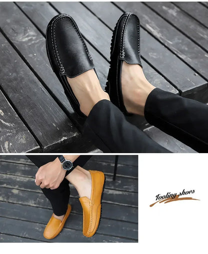 Genuine Leather Breathable Mocasines Casual Loafers Leather Shoes For Men Slip On Formal Italian Driving Flat Chaussure Homme