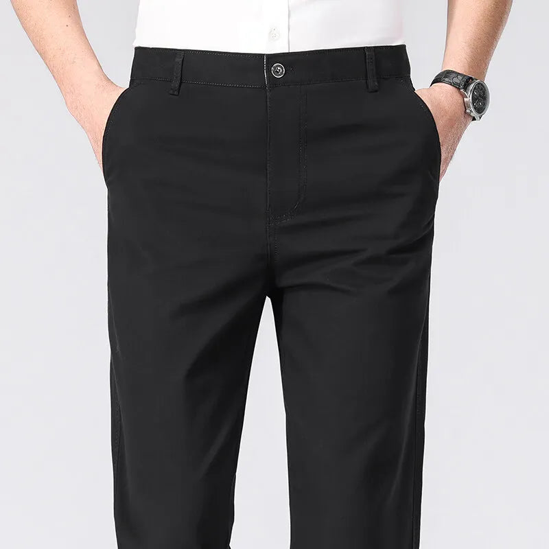Men's American Chino Pants Double Pleated Classic Fit Dress Pant Business Casual Golf Pants Pure Cotton Trousers