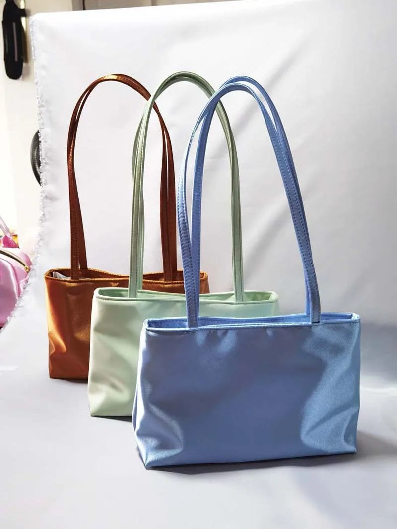 2026 Luxury Shoulder Bags Silk Women's Handbag Square Underarm Bag Ins Famous Brand Commuter Bag Contrasting Color Macaron Totes