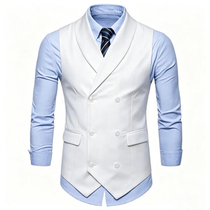 Men Vest White Solid Double Button With Lapel Waistcoat For Wedding Banquet Prom Business Office Work Casual Daily Men Suit Vest