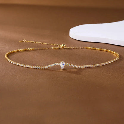 Certified Full Moissanite Riviera Tennis Necklace with Waterdrop Diamond Pendant for Women 925 Sterling Silver Adjustable Choker