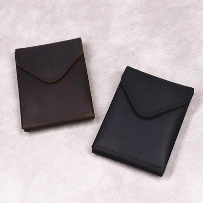 100% Genuine Leather Wallet For Men Male Original Cowhide Slim Minimalist Front Pocket Cash Wallet Card Holder With Flap Closure