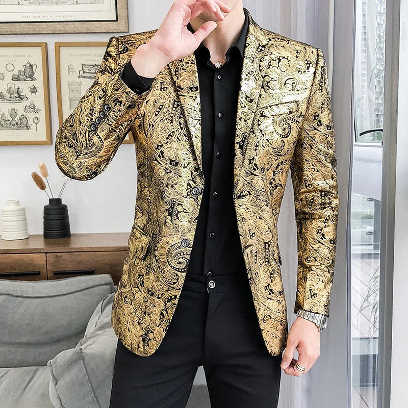2025 Autumn and Winter Hot Gold Suit Male Performance Host Suit Fashion Performance Large Size Personality Trendy Nightclub Coat