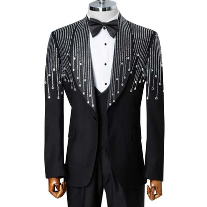 Customized Wedding Groom's Tuxedo 2 Piece Jacket Pants Crystals Shawl Lapel Formal Occasions Party Costume Homme Ropa hombre