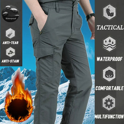 New Tactical Pants Men Winter Outdoor Work Casual Cargo Trousers Waterproof Fleece-lined Pants Elastic Hiking Traveling Workwear