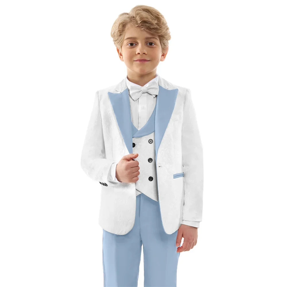 Hot Sale Boys Wedding Suit Set 4 Piece Formal Tuxedo Jacket Vest Pants Bow Tie Slim Fit Kids Suits for Boys 3-14Y Fashion Suit