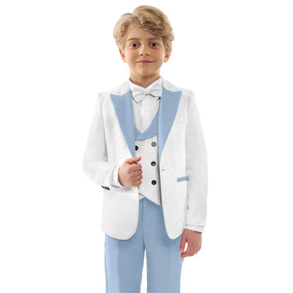 Hot Sale Boys Wedding Suit Set 4 Piece Formal Tuxedo Jacket Vest Pants Bow Tie Slim Fit Kids Suits for Boys 3-14Y Fashion Suit