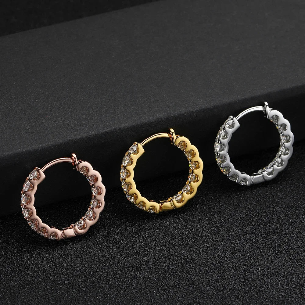 2.6cttw D Color 3mm All Moissanite Hoop Earrings For Women S925 Silver Bull Head Wedding Stud Earring Plated 18K Jewelry
