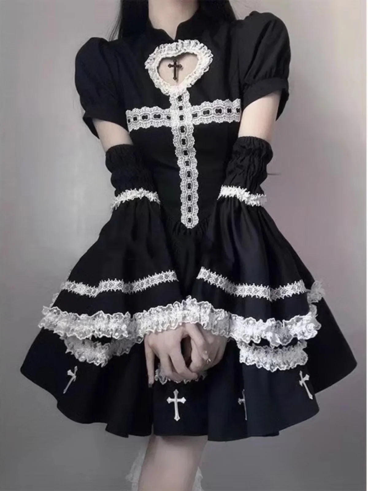 Lolita Cross Color Blo Puffy  Dr k Sle High Waist Princ Gown Long Sve A-Line Silhouette Everyday ...