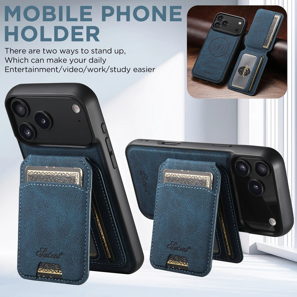 2 in 1 Leather Case For iPhone 17 Promax Air 16 Pro max 15 Plus 14 Pro 13 12 Wireless Charging Kickstand Card Slots Phone Cover