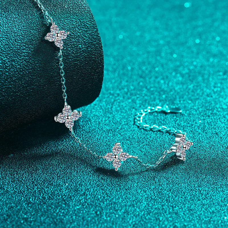 Clover GRA Certified 2cttw D Color Moissanite Bracelet for Women Girl 925 Silver Pass Diamond Test Hand Link Bracelets Gift
