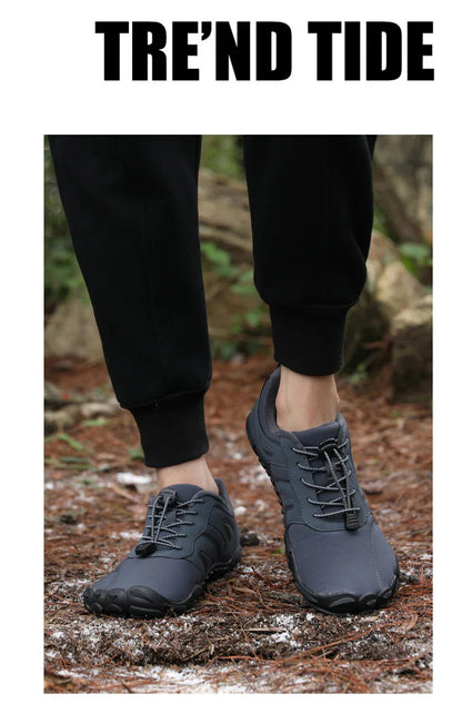Men's Winter Warm Barefoot Shoes Waterproof Wide Toe Non-Slip Rubber Sole Plush Lined Hiking Shoes Outdoor Sneakers Running Shoe