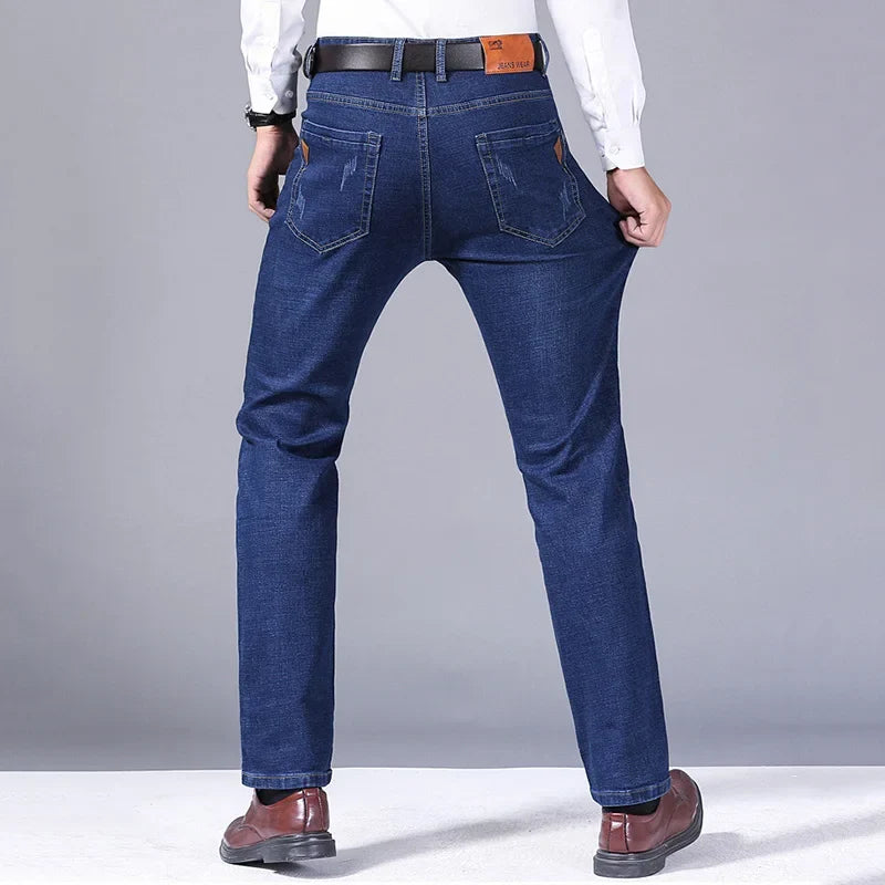 2024 Fashion Men Stretch Loose Straight Jeans Casual Elastic Slim Fit Denim Pants Male Brand Business Trousers Large size 38 40