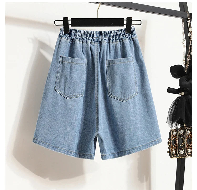 Wide Leg Denim Shorts For Women 2024 Summer New Arrivals High Waist Big Pockets Blue Color Jeans Shorts Casual Pants Trousers