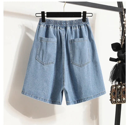 Wide Leg Denim Shorts For Women 2024 Summer New Arrivals High Waist Big Pockets Blue Color Jeans Shorts Casual Pants Trousers