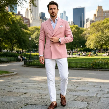 Double Breasted Men Suits 2 Pieces Slim Fit Wedding Suits for Prom Party Groom Tuxedo Blazer Pants Set Formal Outfit 2026 New