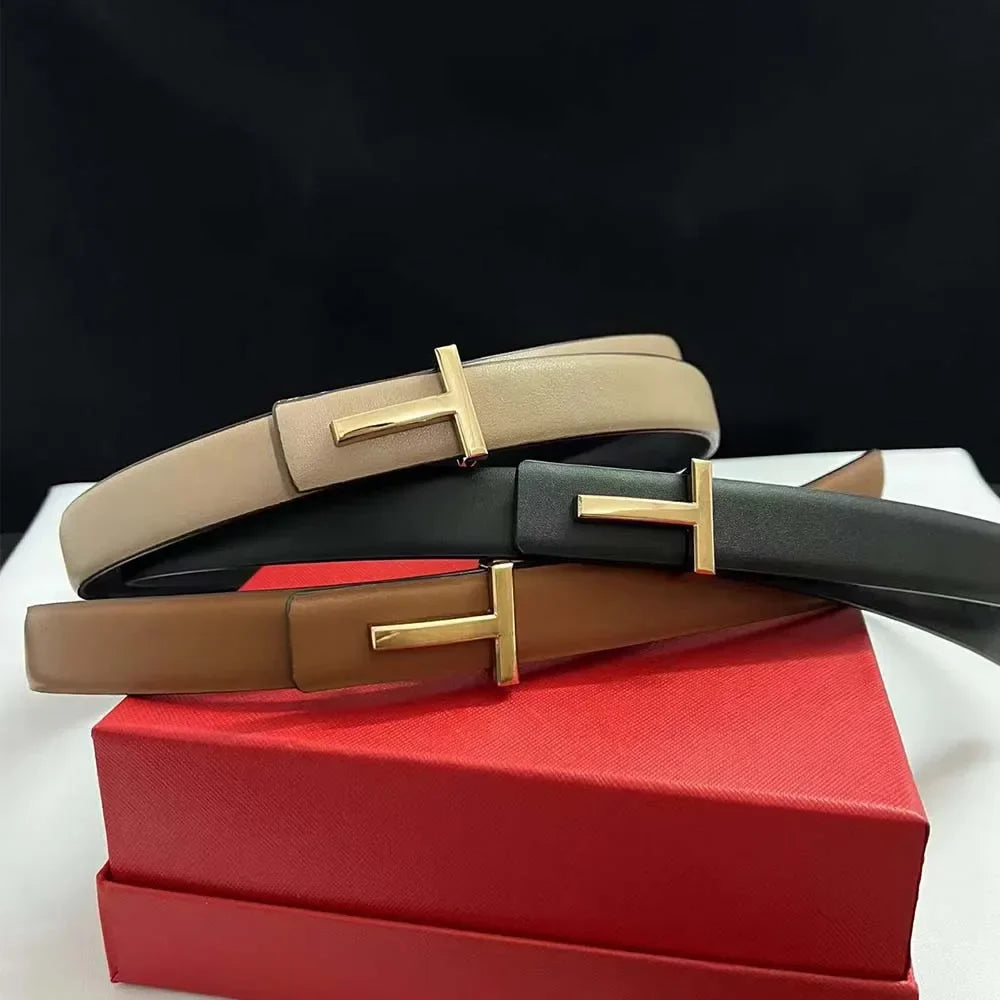 Thin 25mm Women belt Waistband Genuine Leather Cowskin Golden Buckle ladies Belt for Pants Jeans Dress Famous Brand Belt