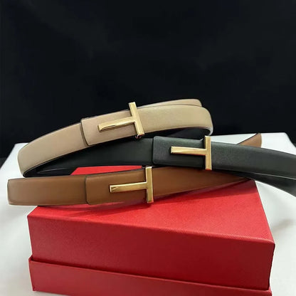Thin 25mm Women belt Waistband Genuine Leather Cowskin Golden Buckle ladies Belt for Pants Jeans Dress Famous Brand Belt