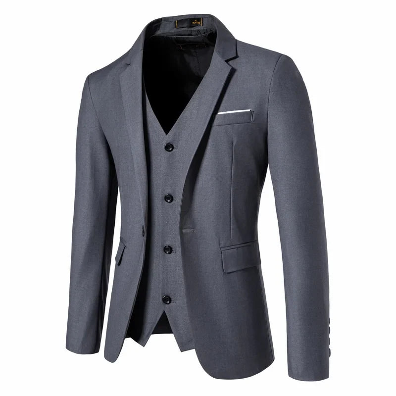 Men's Fashion Blazers Vests Two-Piece Set England Style Slim Fit Business Casual Suit Jacket Men Wedding Formal Blazers Coats