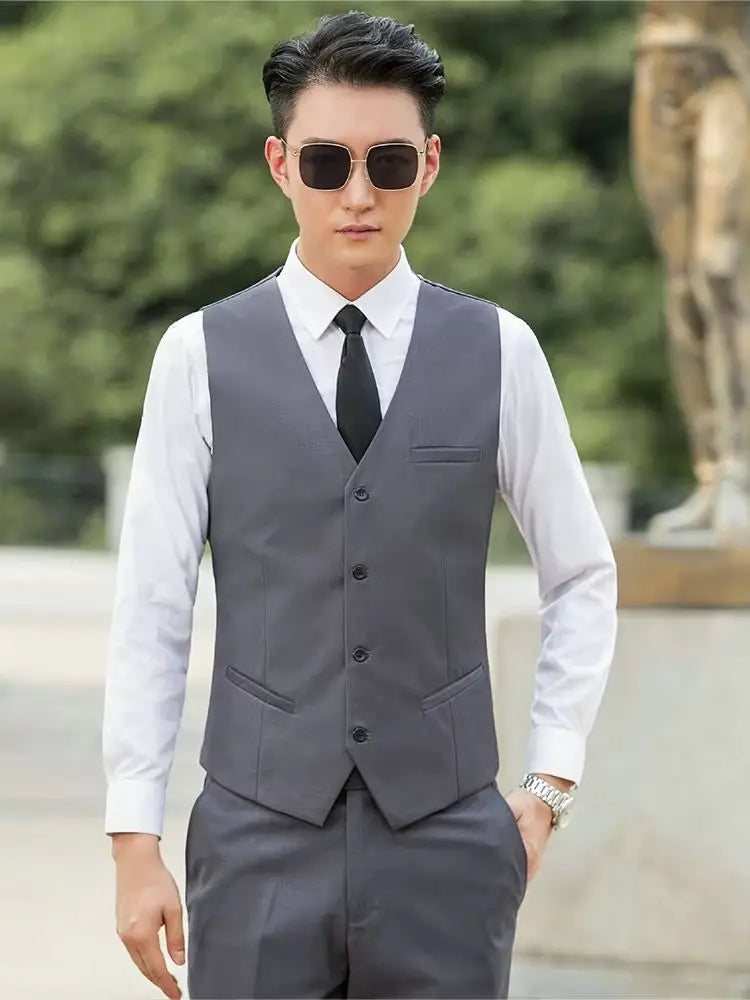 Small Size Men Vest Checkered Elastic Black Single Breasted Black Waistcoat For Host Groom Groomsmen Blue Suit Vest for Men