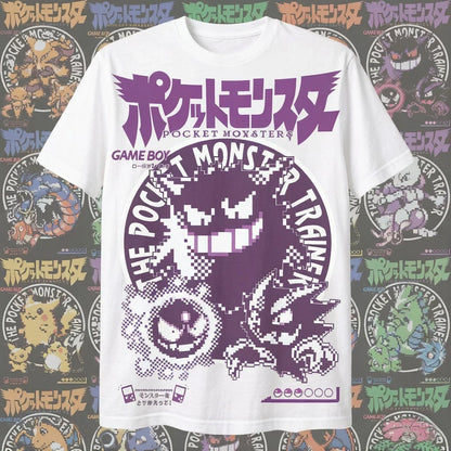 Anime Pokémon Gengar Pixel Style Graphic Unisex Tshirt，high Quality 100%cotton O-neck Y2k Harajuku 2026 Summer Men Fashion Shirt