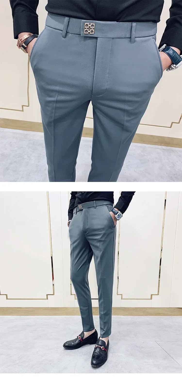 2026 Spring Summer Men's Casual Pants Formal Business Men Solid Color Slim Fit Office Social Trousers Wedding Party Suit Pants