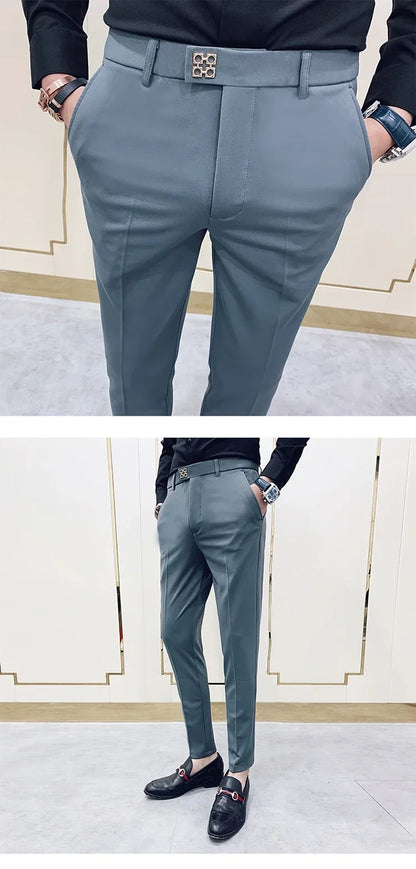 2026 Spring Summer Men's Casual Pants Formal Business Men Solid Color Slim Fit Office Social Trousers Wedding Party Suit Pants
