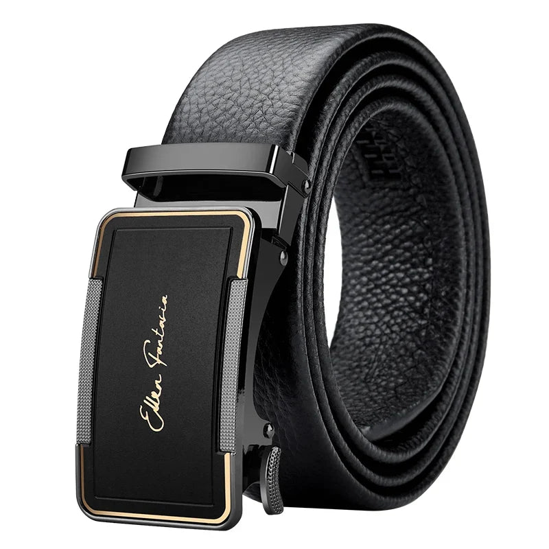 Men's Leather Belt High Quality Genuine Leather, Adjustable Automatic Belt with Alloy Buckle Ratchet, Designer Belt for men