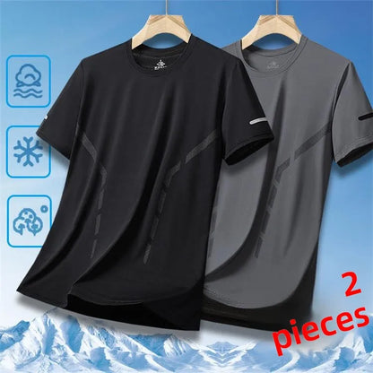 Ice Silk Men's T-Shirt Quick Dry Thin Short Sleeve Breathable Half Sleeve Large Size Casual Sporty Trendy round Neck Short Sl...