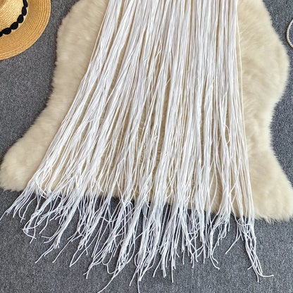 Retro Knitted Camis Bohemian Vacation Beach style Summer Tank 2024 New Women Strap Sleeveless Long Tassel Tops