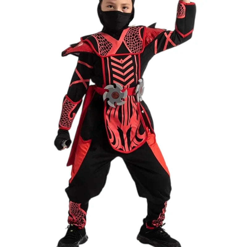 Ninja Halloween Costume for Boys Girls Superhero Outfit with Accessories Red Golden Ninja Carnival Party Cosplay Clothes