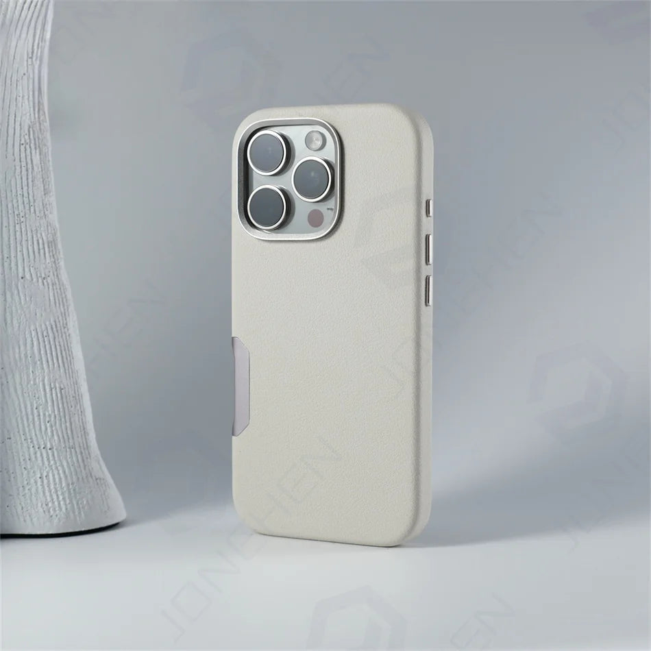 زر كاميرا من الألومنيوم لهاتف iPhone 16 Pro Max، جراب جلدي صلب من السبائك، غطاء مقاوم للصدمات مع شحن لاسلكي مغناطيسي لـ MagSafe