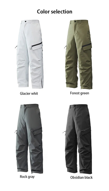 Autumn Winter Men's Three-proof Pants 90 Velvet Warm Fabrics Wear-resistant Large Pockets Elastic Waist Outdoor Sports Pants