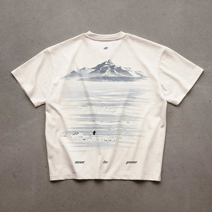Y2K Men's T-shirt Fashion Broketale Snow Mountain Penguin Print Graphic Round Neck Shirt Oversized Unisex Casual Men's Clothing