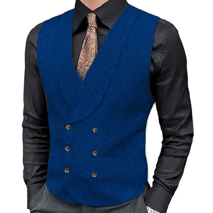 Men Vest Brown Herringbone Double Button With Lapel Waistcoat For Wedding Business Formal Banquet Work Daily Men Suit Vest