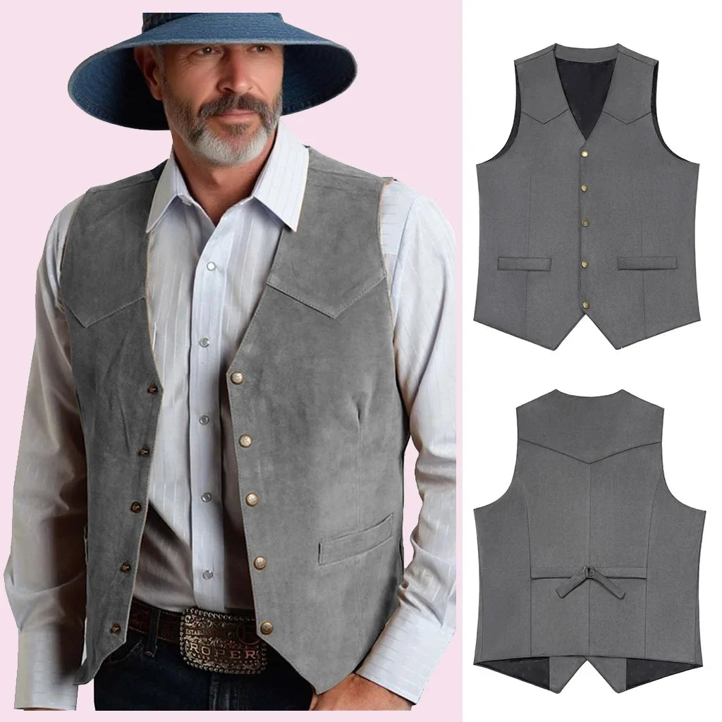 Mens Solid Suit Vests Slim Fit Classic V Neck Metal Buttons Suede Vest for Men Business Professional Smart Casual Waistcoat