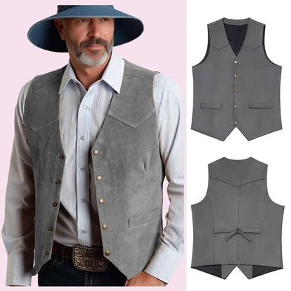 Mens Solid Suit Vests Slim Fit Classic V Neck Metal Buttons Suede Vest for Men Business Professional Smart Casual Waistcoat