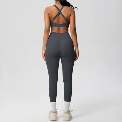 Women 2pcs Patchwork Sport Yoga Suit Training Sleeveless Sport Gym Tops  Tummy Control Slimming Booty Leggings Yoga Suit Sports