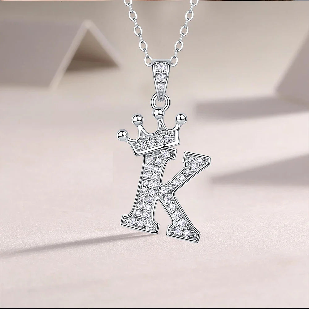 925 Silver Initial Necklace Sparkling Full Moissanite Diamond Pendant Charm Necklaces for Women Letter Name Choker Jewelry Gift