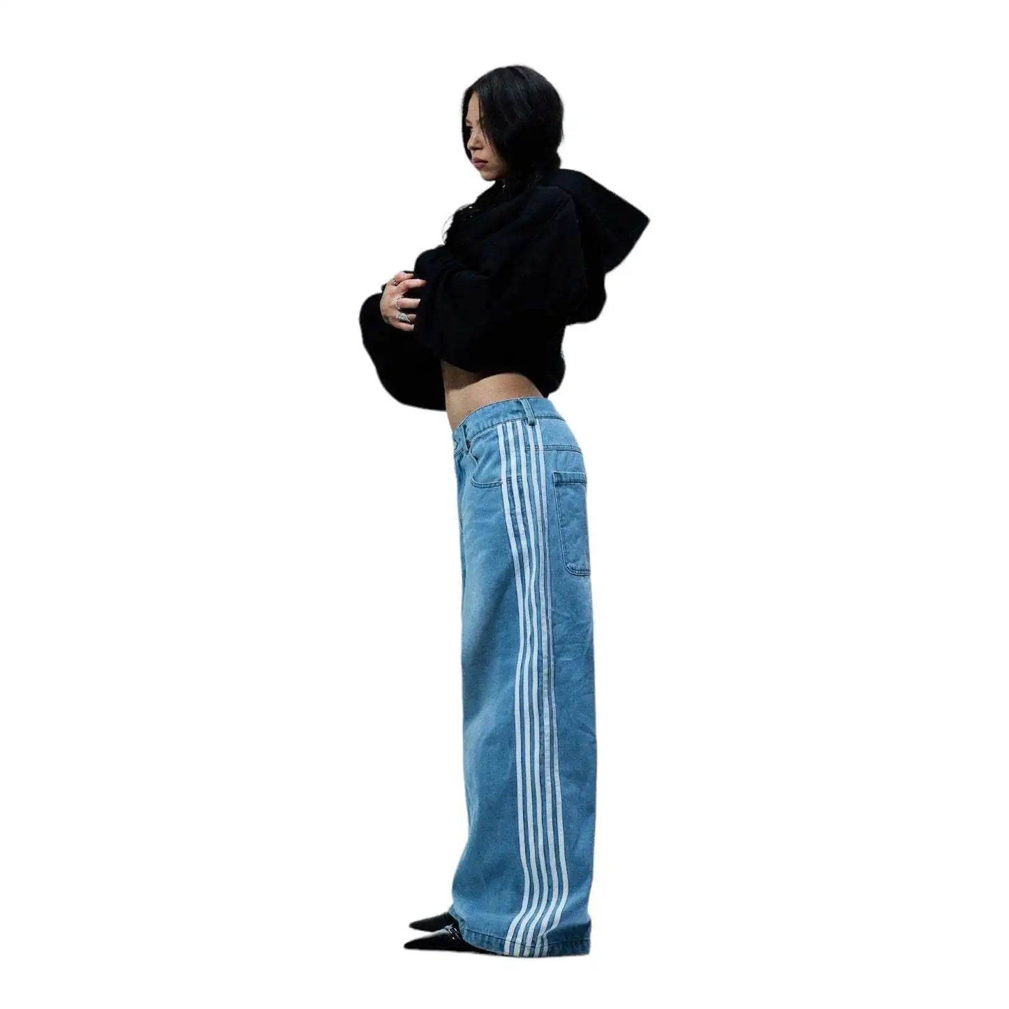 Y2K American Retro High Waisted Jeans Loose Wide Leg Pants Harajuku Style Street Striped Gothic Niche Design Casual Pants