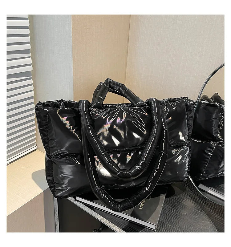 Fashion Large Capacity Puffer Shoulder Bags Padded Women Handbags Casual Nylon Quilted Big Tote Bag Warm Winter Shopper Purses
