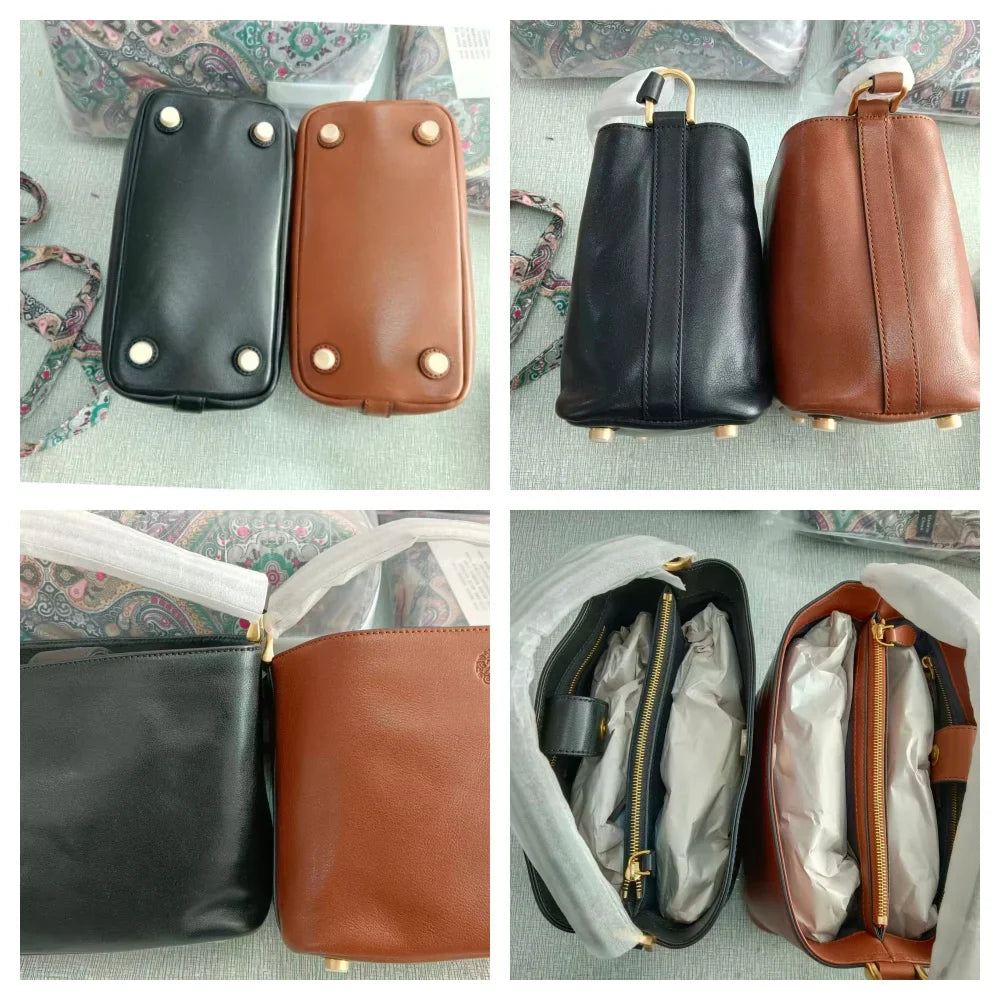 2024 New Arrival Genuine Leather Crossbody Bucket Bags Women Luxury Retro Small Handbag Soft Shoulder Bag